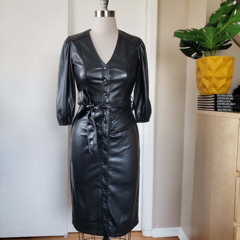 Harlow Faux Leather Gathered Dress Size Small NEW!